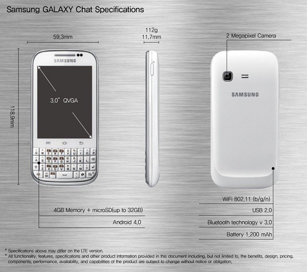 Samsung Galaxy Chat, Samsung Galaxy Chat'in Özellikleri